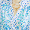Sky Blue Boho Floral Geometric Patchwork Ruffle Detail Puff Sleeve Mini Dress