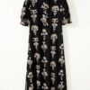 Black Floral Print Frilled Collar Short Puff Sleeve Maxi Dress