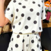 Black Polka Dot Print Loose Tee Drawstring Elastic Waist Short Set