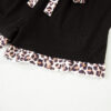 Black Leopard Patchwork Trim Lapel Shirt Drawstring Shorts 2pcs Pajama Set