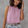 Pink Swiss Dot Sleeveless Ruffle Tank