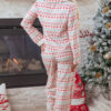White Christmas Pattern Print Shirt Style Long 2pcs Pajama Set