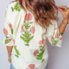 Green Casual Wild Flower Print V Neck 3/4 Sleeve Blouse