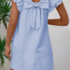 Light Pink Textured Flutter Sleeve Square Neck Bow Back Mini Dress