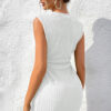 Spinach Green Solid Color Textured Ruched Side Bodycon Tank Dress