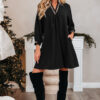Black Contrast Trim V Neck Bracelet Sleeve Shift Mini Dress