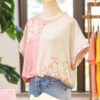 Apricot Color Block Flower Patched Loose T Shirt