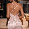 Apricot Pink Sequin Rhinestone Embellished Fringe Trim Spaghetti Straps Open Back Hot Short Dress