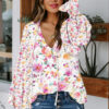 Blue Cakewalk Floral Smocked Blouse