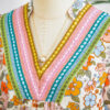 Multicolour Crochet V Neckline Puff Sleeve Boho Flower Blouse