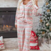 White Christmas Pattern Print Shirt Style Long 2pcs Pajama Set