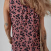 Brown Leaf Print Lace-up V Neck Crinckled Tank Top