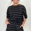 Black Stripe Half Sleeve Tee Drawstring Shorts 2pcs Set