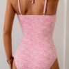 Pink Corded Flower Texture Spaghetti Straps Halterneck One Piece Swimsuit