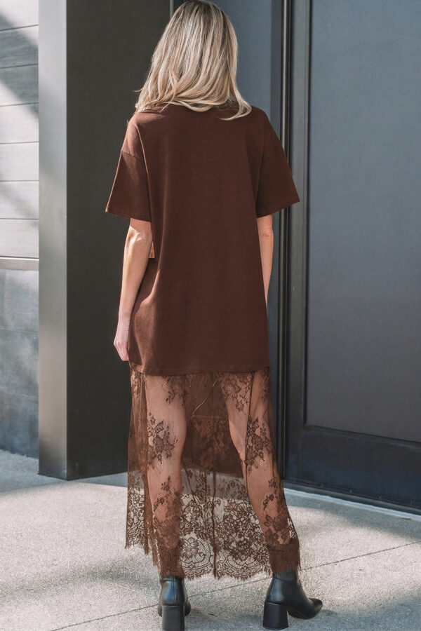 Black Floral Patchwork Short Sleeve T Shirt Loose Maxi Dress