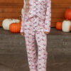 Pink Halloween Eve Haunted Honey Bat Print Pajama Set