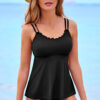Black 2pcs Solid Color Spaghetti Straps Tankini Set