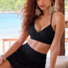 Black Crossover Tie Back Halter Bikini with Swim Bottoms