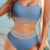 Dusk Blue Colorful Stitch Border Detail 2pcs High Waist Bikini Swimsuit