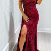 Pitaya Pink One Shoulder Thigh High Split Bodycon Sequin Gown