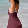 Russet Orange Color Block Edge Ribbed Pocketed Lined Swim Dress