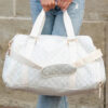 White Rhombus Textured Waterproof Travel Duffel Bag