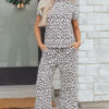 Pink Leopard Print Casual Tee and Pants 2pcs Outfit