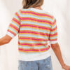 Orange Abstract Striped Knit Short Sleeve Sweater