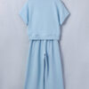Clearly Aqua Solid Color Loose Tee Drawstring Wide Leg Pants 2pcs Outfit