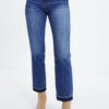 Dark Blue Whiskered Wash Raw Hem Cropped Jeans