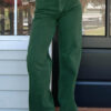 Green Crossed Waist Raw Hem Shift Jeans