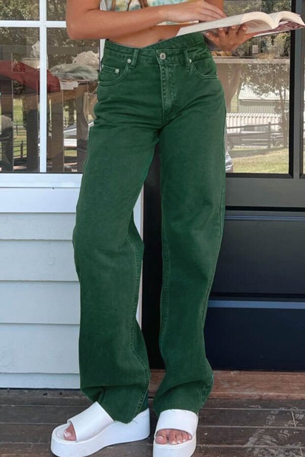 Green Crossed Waist Raw Hem Shift Jeans