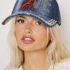 Ashleigh Blue Rhinestone Embellished LOVE Lip Denim Baseball Cap