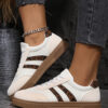 White Textured Woven PU Leather Leopard Patchwork Flat Sneakers