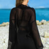Beau Blue Sheer Tunic Shirt Drawstring Shorts 2pcs Swim Cover Up