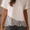 White Asymmetric Lace Hem Patchwork Tee