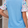 Light Blue Floral Sleeve Mama Graphic Top with Textured Knit
