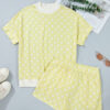 Pink Polka Dot Print Color Block Trim Mock Neck Short Set