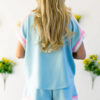 Bonbon Striped Trim Casual Tee Drawstring Shorts 2pcs Set