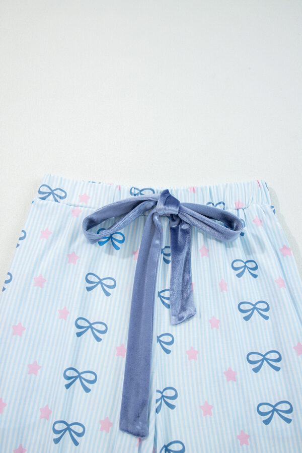101730070-c30c85c76af96930.jpg Sky Blue Stripe Bow Star Print Tied Detail 2pcs Lounge Set