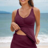 Sky Blue Ribbed Knit Crossed Detail Tank Skort 2pcs Swimsuit