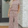 Pink Leopard Print Casual Tee and Pants 2pcs Outfit