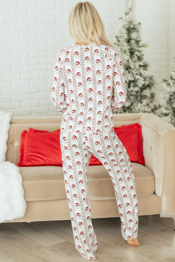 101729917-c463463d40a2c8bb.jpg White Father Christmas Striped Print Contrast Drawstring Lounge Pant Set