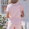 Pink Stripe Dolman Sleeve Polo Shirt and Drawstring Shorts Set
