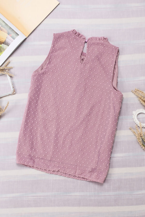 Pink Swiss Dot Sleeveless Ruffle Tank