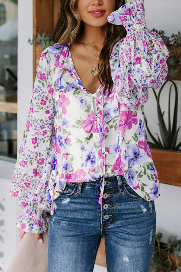 Blue Cakewalk Floral Smocked Blouse
