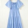 Beau Blue Flowy Short Sleeve Lace Detail Square Neck Tiered Midi Dress