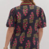 White Plus Size Floral Print Ricrac Striped Trim Short Sleeve Cotton Blouse