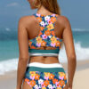 Dearlove Green Floral Print Racerback Cutout High Waist 2pcs Bikini