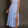 Rose Shirred Pleated Square Neck Sleeveless Midi Dress
